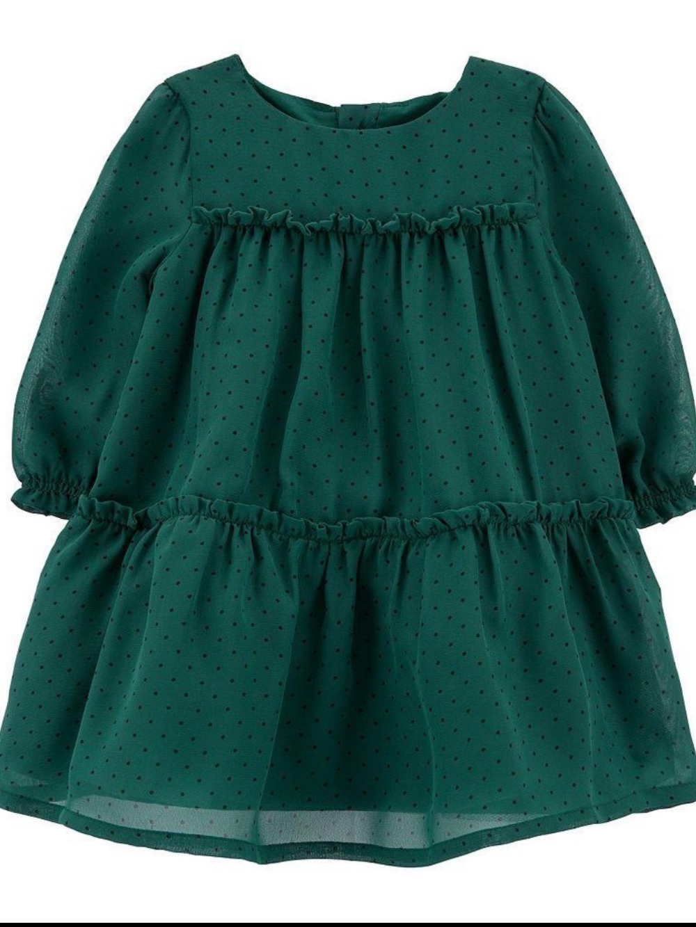 Girls' Forest Green Swiss Dot Long Sleeve Dress